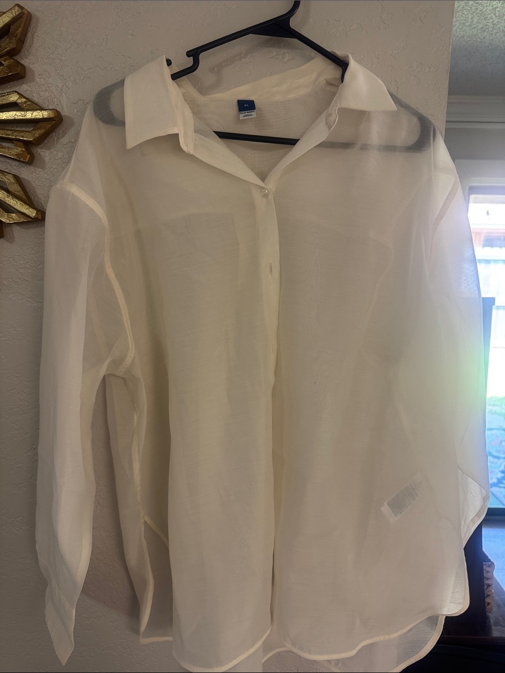 Old Navy Sheer Button-Down Shirt in Cream